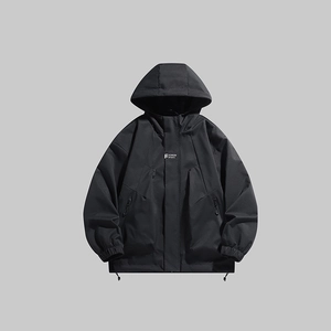 Men Outdoor Hooded Jacket Windproof Waterproof Polyester Casual Windbreaker Fashion Sports Letter Print Loose Long Sleeve Coat For Spring Autumn Outerwear