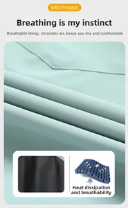 Detail view of mint green fabric with breathable mesh lining and cooling system