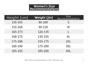 Size chart for outdoor waterproof hooded jacket with height and weight measurements