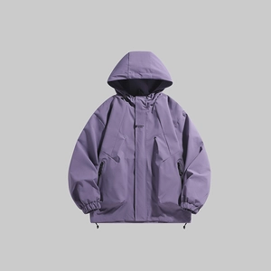 Waterproof purple hooded windbreaker jacket with fashion sports logo for outdoor hiking