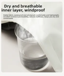 Macro shot demonstrating breathable white waterproof fabric with steam rising through layer