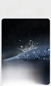 Macro detail of waterproof and oil-resistant tech fabric with lotus effect demonstration