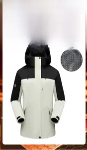 Detail of graphene self-heating lining and honeycomb thermal fabric in a hooded jacket