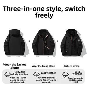 Three-in-one jacket setup showing waterproof shell and warm inner liner combinations