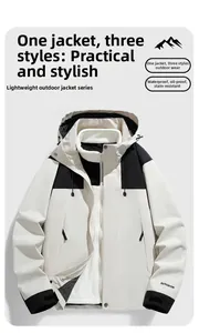 Detail of waterproof breathable fabric and detachable fleece liner of outdoor jacket