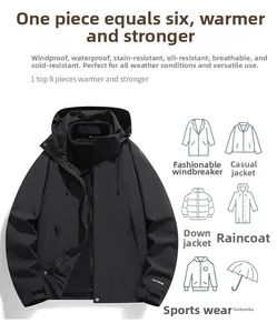Detail view of 3-in-1 waterproof jacket with windproof and thermal outdoor functions