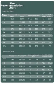 Detailed size guide table for men and women's 3-in-1 waterproof winter jacket