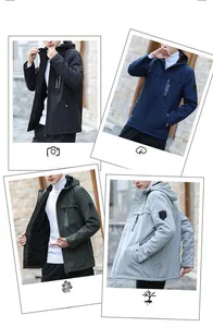 Detail view of thickened fleece lining and tactical patches on men's winter hooded jackets