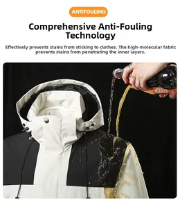 Detail showing polymer fabric with antifouling technology on black and white jacket