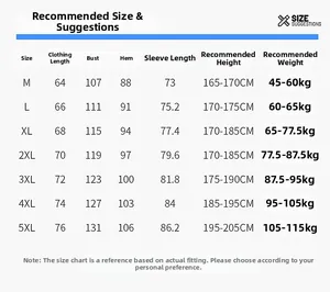 Detailed size chart for men's casual jacket including length, chest, and height data