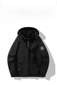 Detail view of the outdoor jacket cuff with adjustable strap and functional cargo pocket