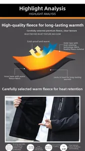 Detail of multi-layer thermal fabric technology and warm fleece lining on black jacket