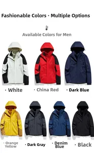 Outdoor men's hooded jacket available in seven colors including red, blue, and black