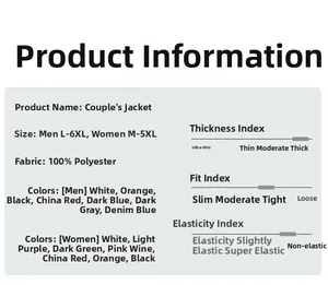 Size chart and technical specifications for the outdoor 3-in-1 detachable fleece jacket