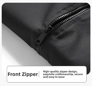Close-up of black smooth zipper teeth and slider on men's windproof casual jacket