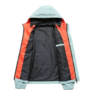 Men's slim fit sports windbreaker jacket with hood and contrasting orange lining