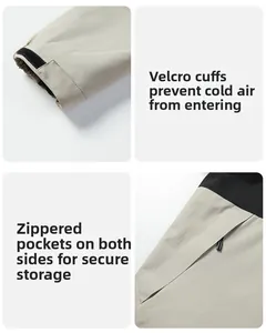 Detail of adjustable velcro cuffs and secure hidden zipper pocket on the waterproof jacket
