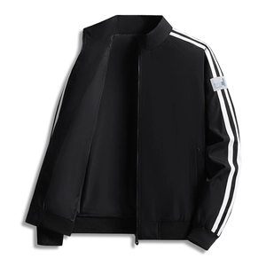 Men's Casual Stand Collar Sporty Jacket Lightweight Windproof Striped Outerwear Zip Up Fashion Coat For Daily Wear