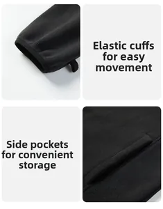 Detail of elastic cuffs and side pockets on a black fleece jacket with warm texture