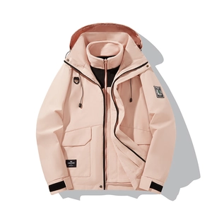 Women's light pink 3-in-1 outdoor jacket with detachable fleece lining and hood