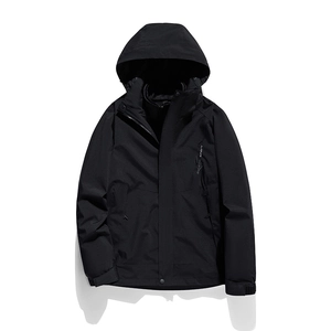Black 3-in-1 waterproof outdoor jacket with hood and fleece lining for men and women