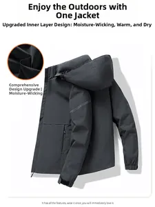 Detail of moisture-wicking mesh lining and adjustable velcro cuffs on gray jacket