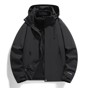 Three-in-one waterproof outdoor jacket for men and women with detachable fleece liner in black