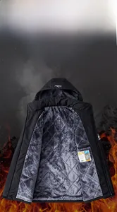 Detail of windproof jacket with thick fleece lining and warm quilted diamond pattern