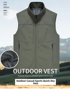 Detail view of military green fishing vest showing breathable black mesh lining texture