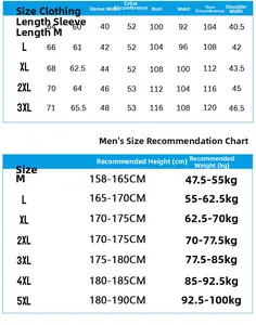 Size chart for outdoor camouflage jacket showing measurements and body weight suggestions