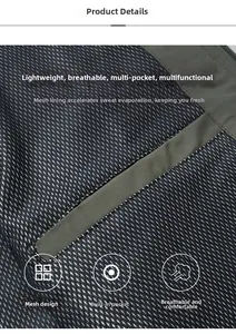 Detail view of breathable mesh lining and inner zippered pocket on outdoor fishing vest