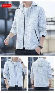Détails de la veste légère à capuche imperméable pour hommes avec imprimé de feuilles
