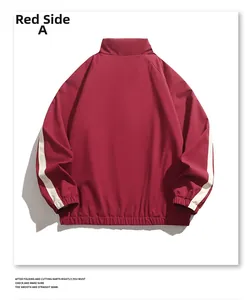 Vue arrière du blouson réversible rouge avec rayures blanches et poignets élastiques