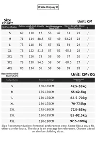 Detailed waterproof jacket size chart with body measurements for S to 4XL sizes