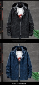 Close-up of jacket featuring honeycomb camo pattern and detachable hood for outdoor wear
