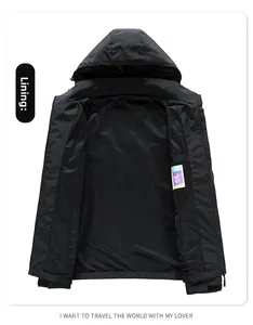 Detail view of the black hooded jacket showing breathable mesh lining and inner structure