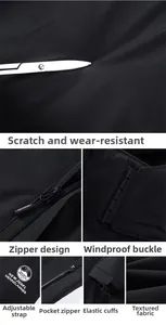 Detail view of windproof outdoor jacket features scratch-resistant fabric and secure zippers