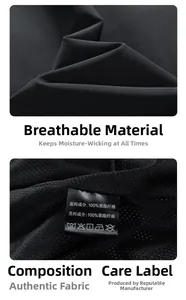 Detail view of black polyester fabric texture and care label on men's jacket