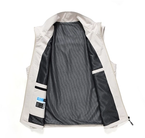 Detail of outdoor fishing vest showing breathable mesh lining and inner hidden pocket