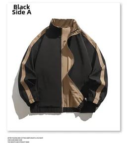 Détail du blouson aviateur réversible noir et kaki avec poignets élastiques et zip