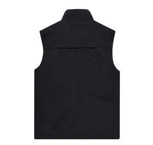 Rear view of black quick-dry outdoor vest with stand collar and durable stitching