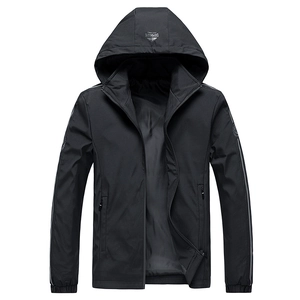 Men Casual Hooded Jacket Outdoor Expedition Windproof Coat Windbreaker With Zipper Pockets Reflective Stripes Fashion Men Tops