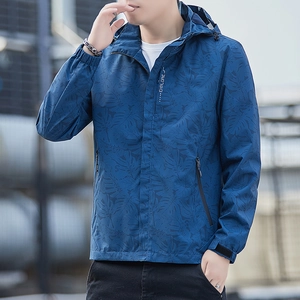 Coupe-vent à Capuche Extérieur Imperméable Coupe-vent Polyester Imprimé Feuilles Veste Casual Légère pour Hommes et Femmes Printemps Automne
