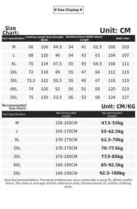 Detailed size chart for men's hooded jacket from M to 5XL with specific measurements