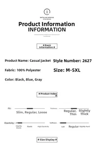Technical specifications for 100% polyester windbreaker jacket with size M-5XL range details