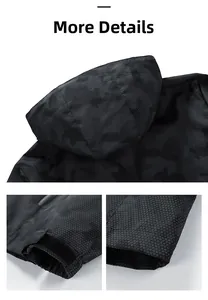 Detail of hooded jacket featuring technical honeycomb texture and adjustable velcro cuffs