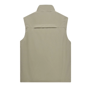 Rear view of outdoor fishing vest showing stand collar and breathable back flap detail