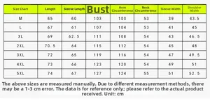 Detailed size chart for men's casual jacket showing length, chest, and shoulder measurements