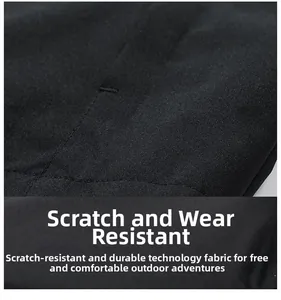 Detail of high-density black tech fabric with durable scratch-resistant texture and stitching