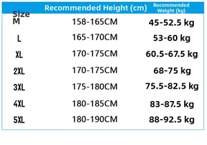 Detailed size guide table for casual hooded jackets ranging from M to 5XL sizes